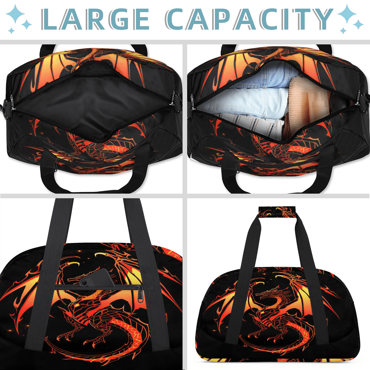 Herdesigns Funny Dinosaur Sports Duffle Bag for Women & Men, Cool Dinosaur Gym Bag Dance Bag Overnight Bag Carry On Weekender Travel Bag