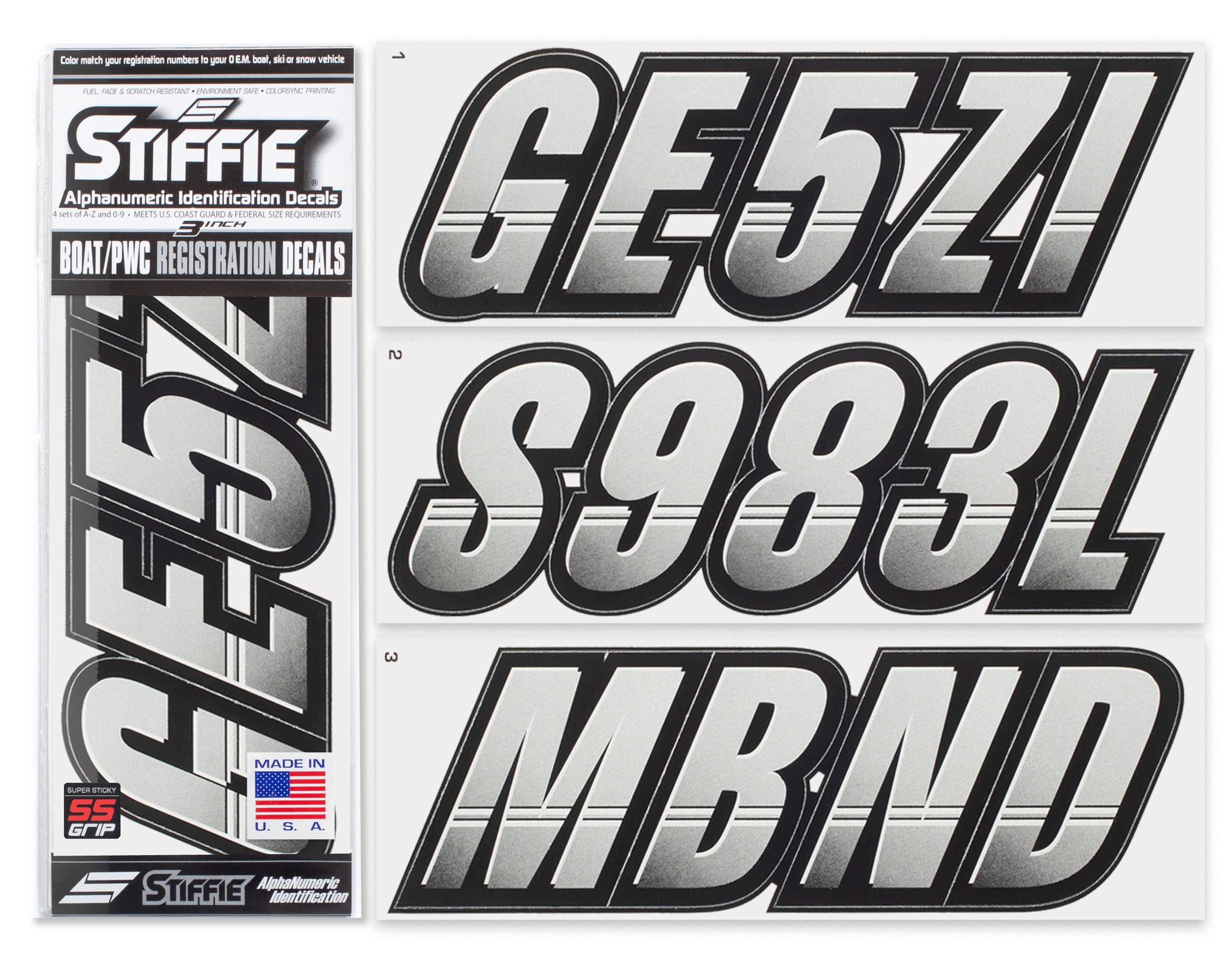 STIFFIE Whip-One WO01 BLACK Identification Boat Decals Registration Numbers 