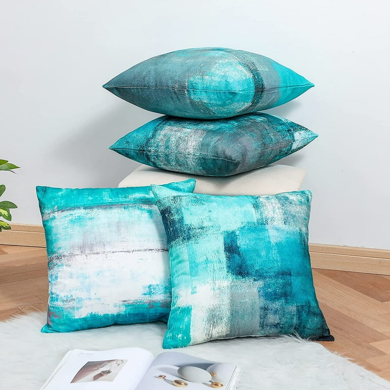 Handmade decorative teal throw pillow covers 18x18 set of 2
