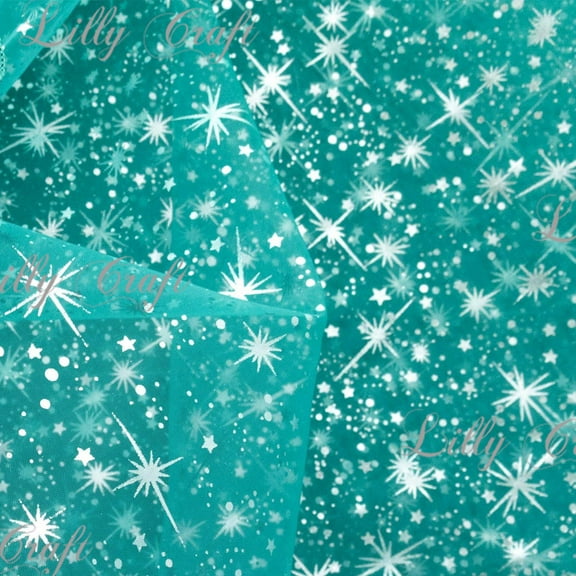 Sparkling Star Organza Aqua 58 Inch Fabric Sold by the Yard