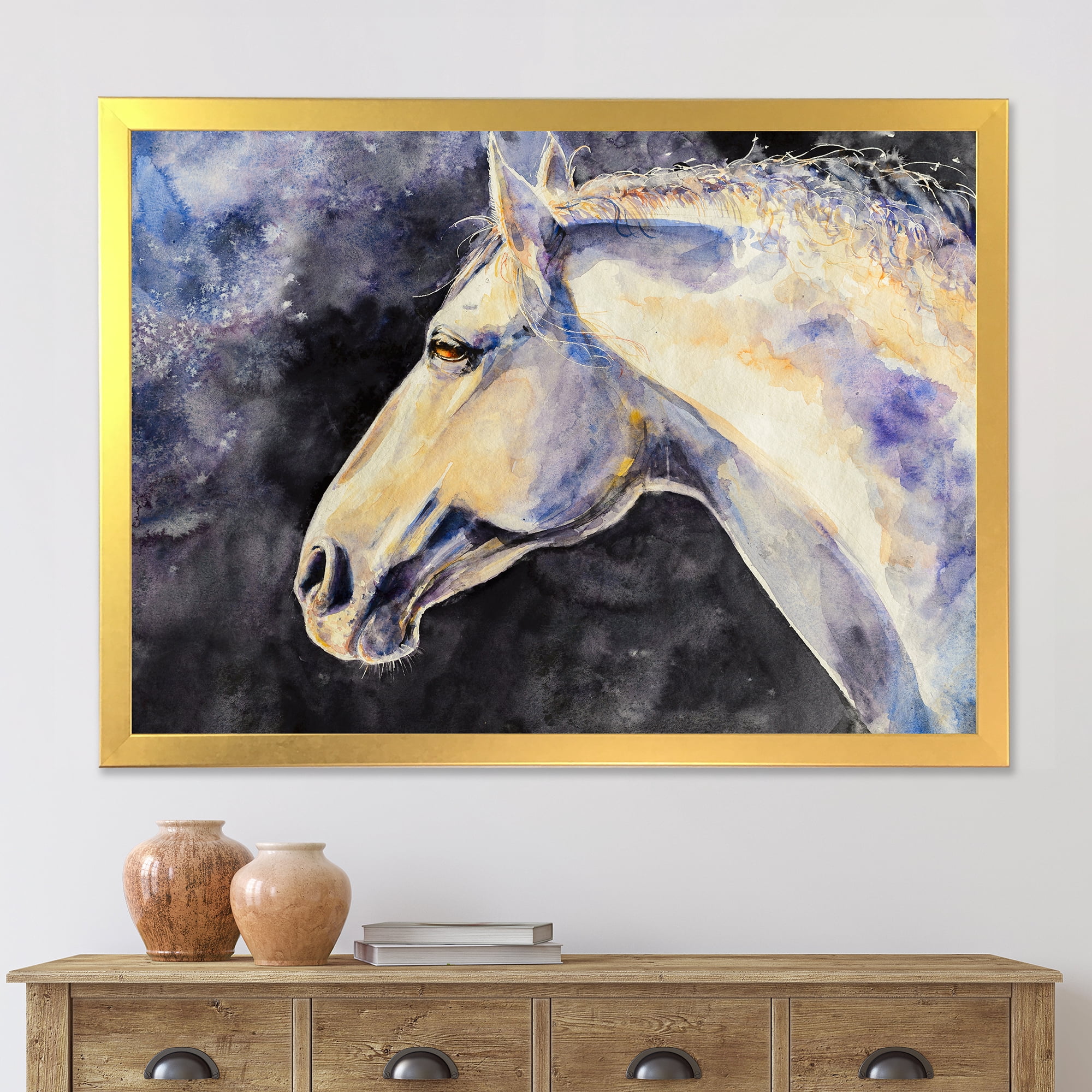 Designart 'Close Up Of The Head of A Lipizzan Horse' Farmhouse Framed Art Print