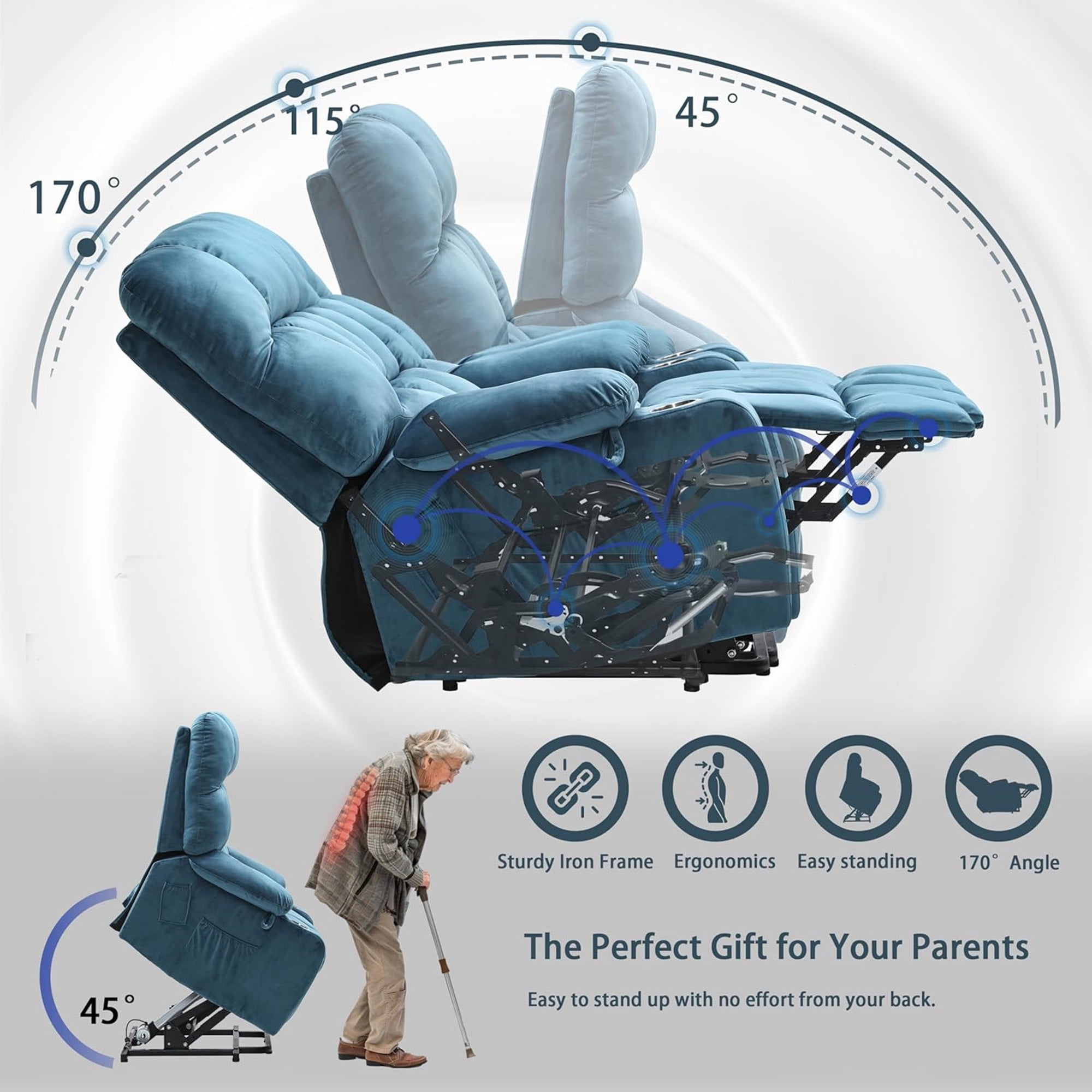 LITVZ Heavy Duty Recliner Chairs with Cup Holders for Adults Big and Tall, Oversized Power Recliner Lift Chair for Elderly, Heat and Massage, Stand Up, Lay Flat 160 Degree Sleeping