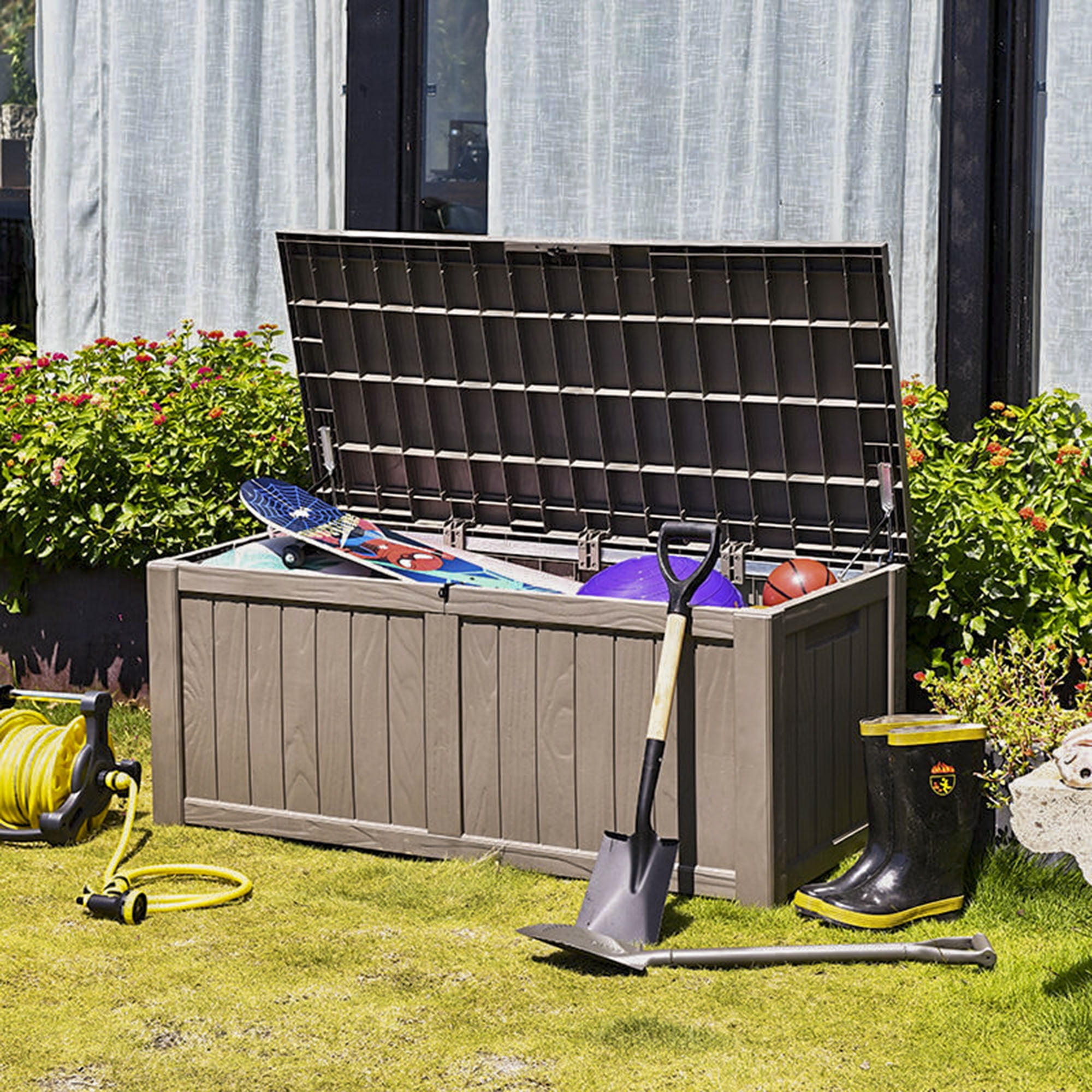 Deck Storage Container Box Outdoor Garden Bench Patio Furniture 77 Gal