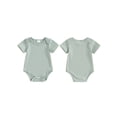 thumbnail image 4 of Infant Baby Summer Romper Solid Color Ribbed Short Sleeve Round Neck Bodysuit for Toddler Boys Girls, 4 of 10