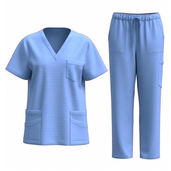 yoeyez Scrubs for Women Plus Size,Ladies V-Neck Stretch Scrub Top and Pants Set With Pockets Jogger Scrub Sets Sky Blue