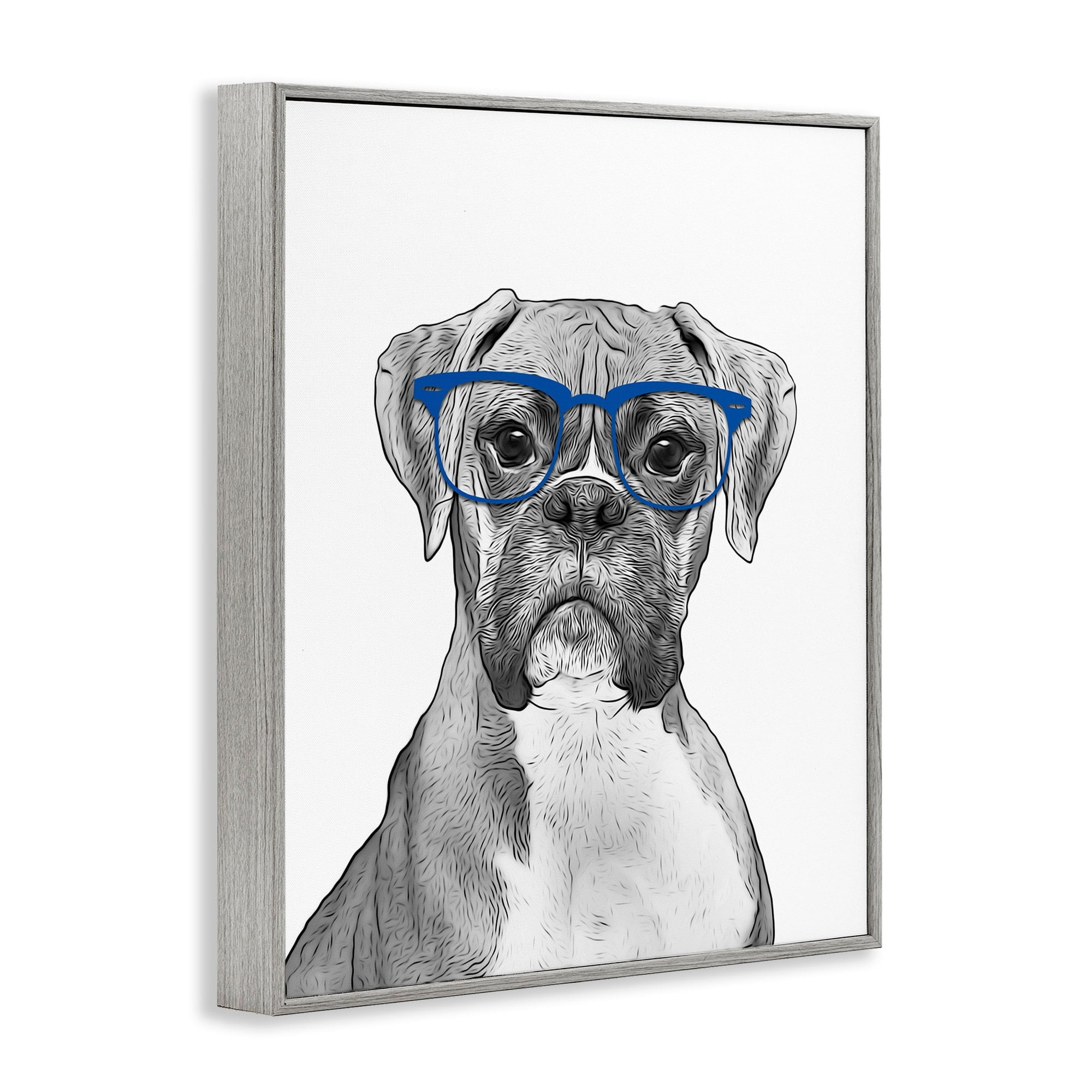 Stupell Industries Fun Boxer Dog Wearing Glasses Animals & Insects Painting Gray Framed Art Print Wall Art