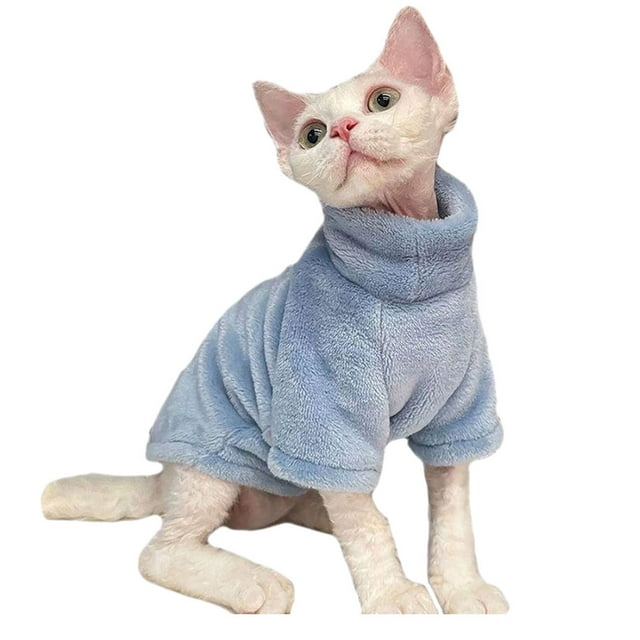 Billuyoard Ropa de abrigo cálida y acogedora de franela para gatos sin pelo, ropa cálida de invierno para gatos sin pelo, fácil de limpiar Ropa para mascotas azul l
