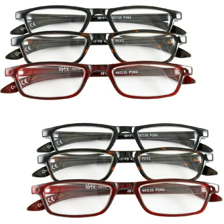 (Set of 6) Magnifying Reading Glasses +3.0 - Half Eye Style for Men & Women