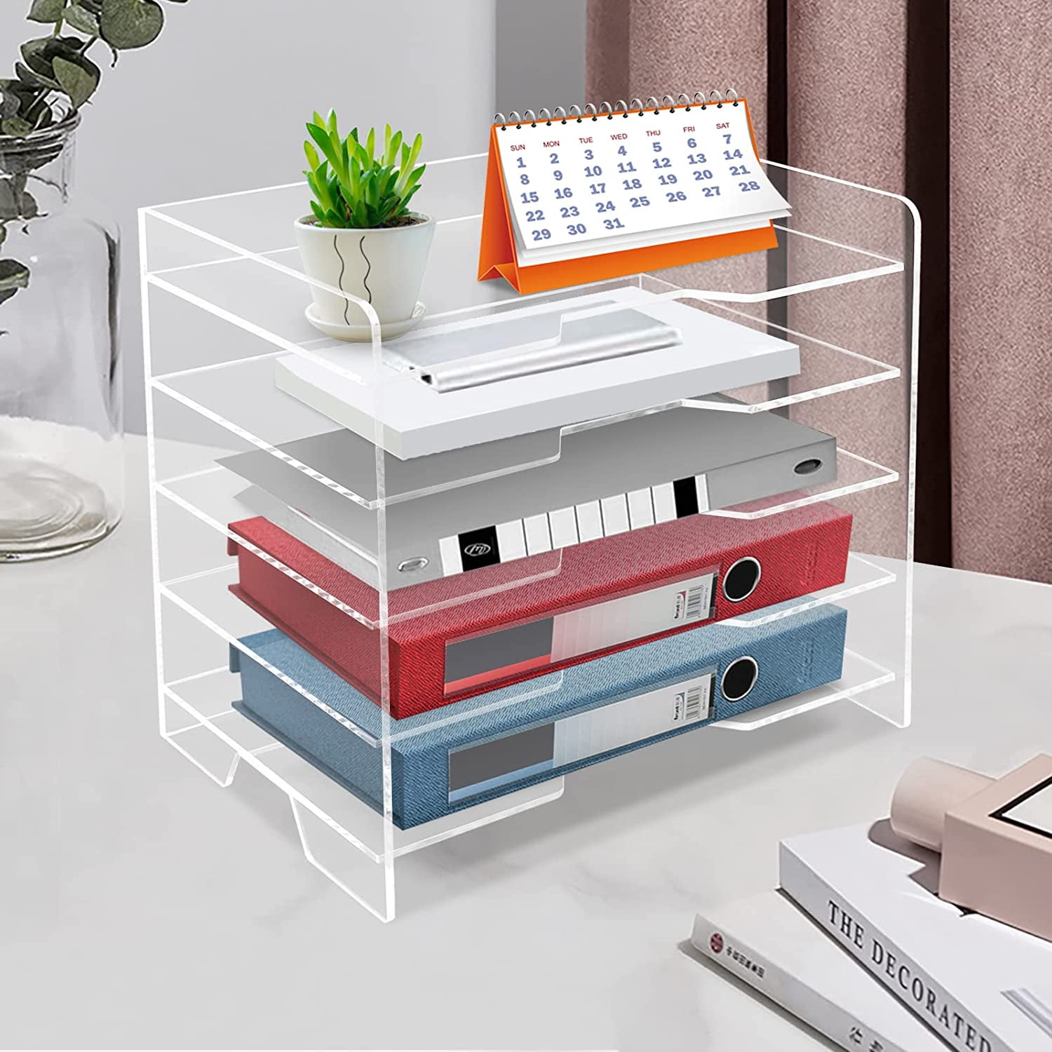 Fichiouy 5 Tier Desk Organizer Clear Paper Tray Document File Storage