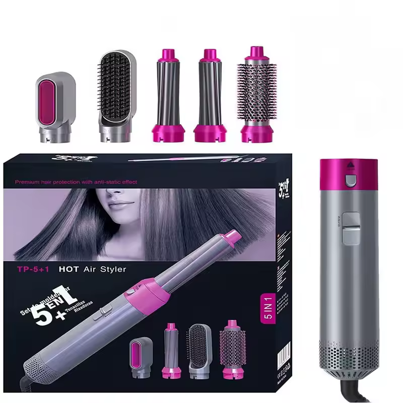 thumbnail image 2 of 2024 New Multi-function 5-in-1 Hair Dryer Brush w/ Gray Pink Pink Hot Air Comb Automatic Curling Wand Blow Dryer Brush, 2 of 5
