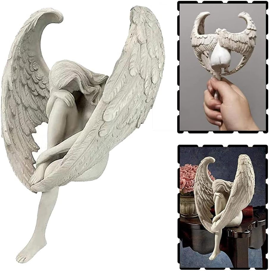 EdirFtra Angel Wing Garden Statue, Angel Sculpture, 3D Seated Fairy Art