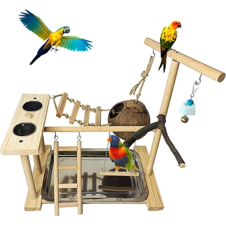 Parrot Playground Bird Play Stand Parrot Perch Gym with Feeder Cups Cockatiel Nest with Ladder Lovebirds Cage Accessories Exercise Activity Center for Cockatiel Lovebirds