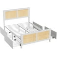 thumbnail image 6 of Rattan Full Bed Frame with LED Headboard (7 Colors), Boho Cane Platform Bed with 4 Large Drawers, Metal Slats Support, No Box Spring Needed, White, 6 of 9