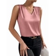 thumbnail image 2 of Xuyuer Women's Casual Fashion Solid Color V-Neck Satin Top, Chic Short Sleeve Blouse for Dinner Dates, Cocktail Parties and Spring Summer Evening Wear, 2 of 7