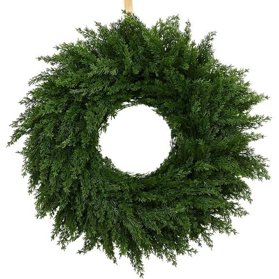 24 Inch Norfolk Pine Christmas Wreath, Real Touch Artificial Greenery Wreath for Front Door, Wall, Window, Mantel Indoor Outdoor Holiday Christmas Decoration