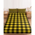 thumbnail image 2 of Queen Size Fitted Sheet Set - Black Yellow Plaid 3 Piece Bedding Sets 16" Deep Pocket Fitted Sheet with 2 Pillowcases, Retro Country Buffalo Check Gingham Brushed Microfiber Hotel Luxury Bed Sheets, 2 of 9