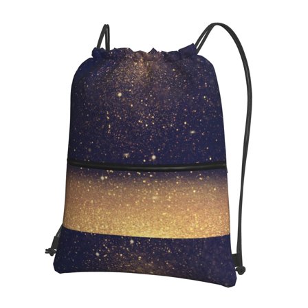 Gaeub Gold Black Glitter Gym Bag Sackpack Sports,Drawstring Backpack Sports Bag for Women Men Large Size