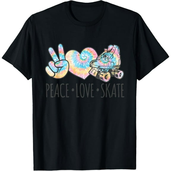 Tie Dye Roller Skating for Teen Girls | Peace Love Skate T-Shirt men and women can wear, black, white, gifts