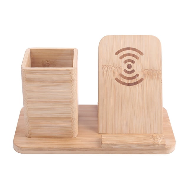 3 Pcs Solid Wood Wireless Charging Pen Holder - Multi-Purpose Desktop Organizer for Phone, Keys, Stationery - Modern Maple Wood Storage Box for Office, Home, Desk