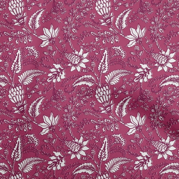 oneOone Cotton Poplin Dark Magenta Fabric Jacobean Floral Diy Clothing Quilting Fabric Print Fabric By Yard 56 Inch Wide