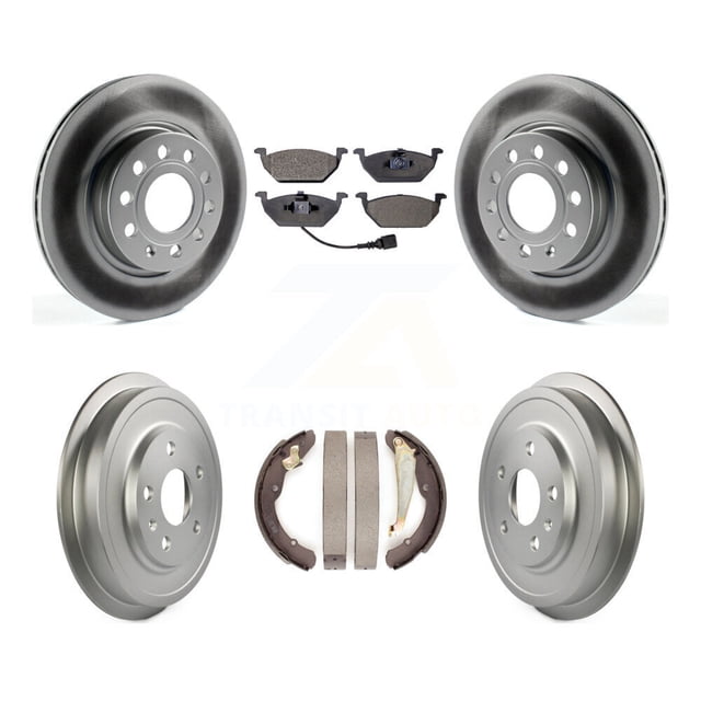 Transit Auto Front Rear Coated Disc Brake Rotors Ceramic Pads and Drum Kit for Car 2011-2012 Volkswagen Jetta with 280mm Diameter Rotor KGT-102540