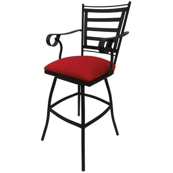 Outdoor Extra Tall Spectator Swivel Bar Stool 35" Jenna-Red Fabric-Black Metal