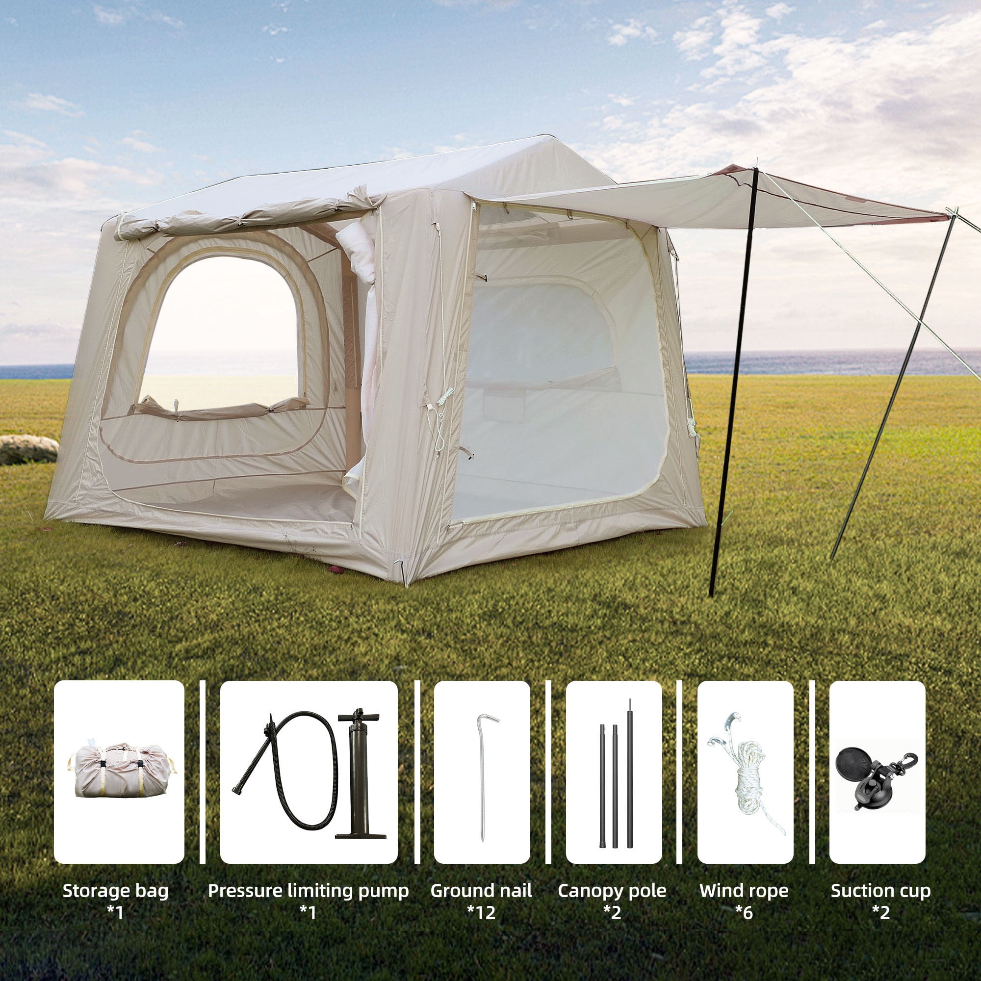CQSXDA Easy Setup Inflatable SUV Tent in Waterproof Oxford Fabric for 4 Season Camping - Accommodates 6 to 8 People