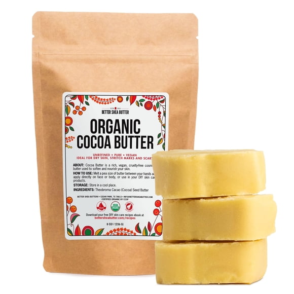 Better Shea Butter Manteca de cacao orgánica cruda sin refinar - USDA de grado alimenticio - Manteca de cacao para cicatrices Crema de estrías - manteca de cacao cruda orgánica para bálsamo labial
