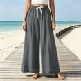 thumbnail image 4 of Ynynloco Women's 100%Cotton Wide Leg Lounge Pants with Pockets Flowy Lightweight High Waisted Drawstring Loose Casual Trousers, 4 of 8