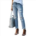 thumbnail image 3 of Pantalones Vaqueros Rectos Rotos con Efecto Desgastado para Mujer Azul XL, 3 of 8