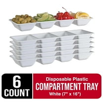 White Plastic Compartment Trays (7" x 16") - Perfect for Parties, Food, or Candy - Pack of 6