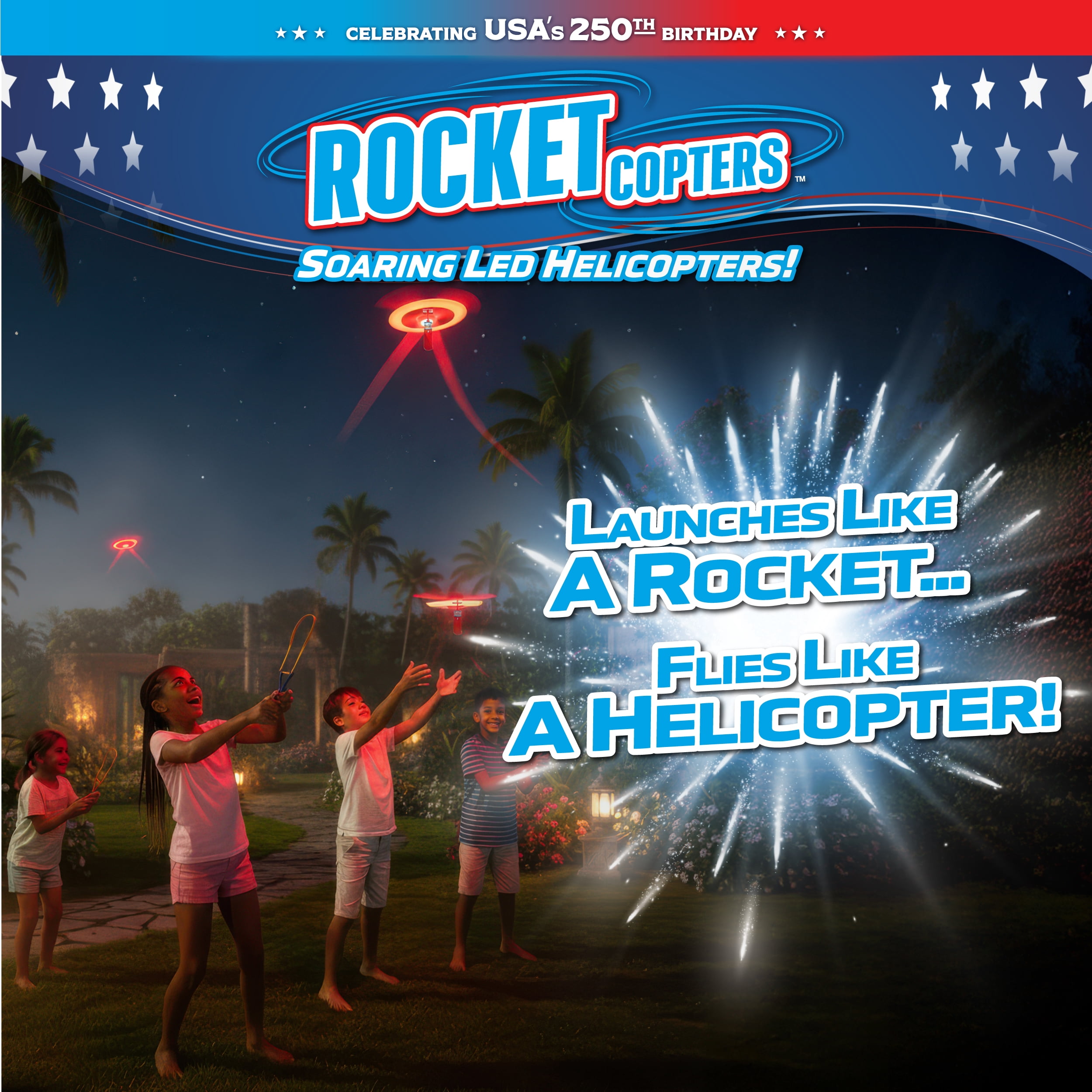Rocket Copters LED Light-Up Slingshot Helicopters for Outdoor Fun
