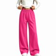 thumbnail image 2 of NAISIBABY Girls Sweatpants, with Pockets Wide Leg Dstring Kids Baggy Lightweight Casual Pants Hot Pink Size 12, 2 of 6