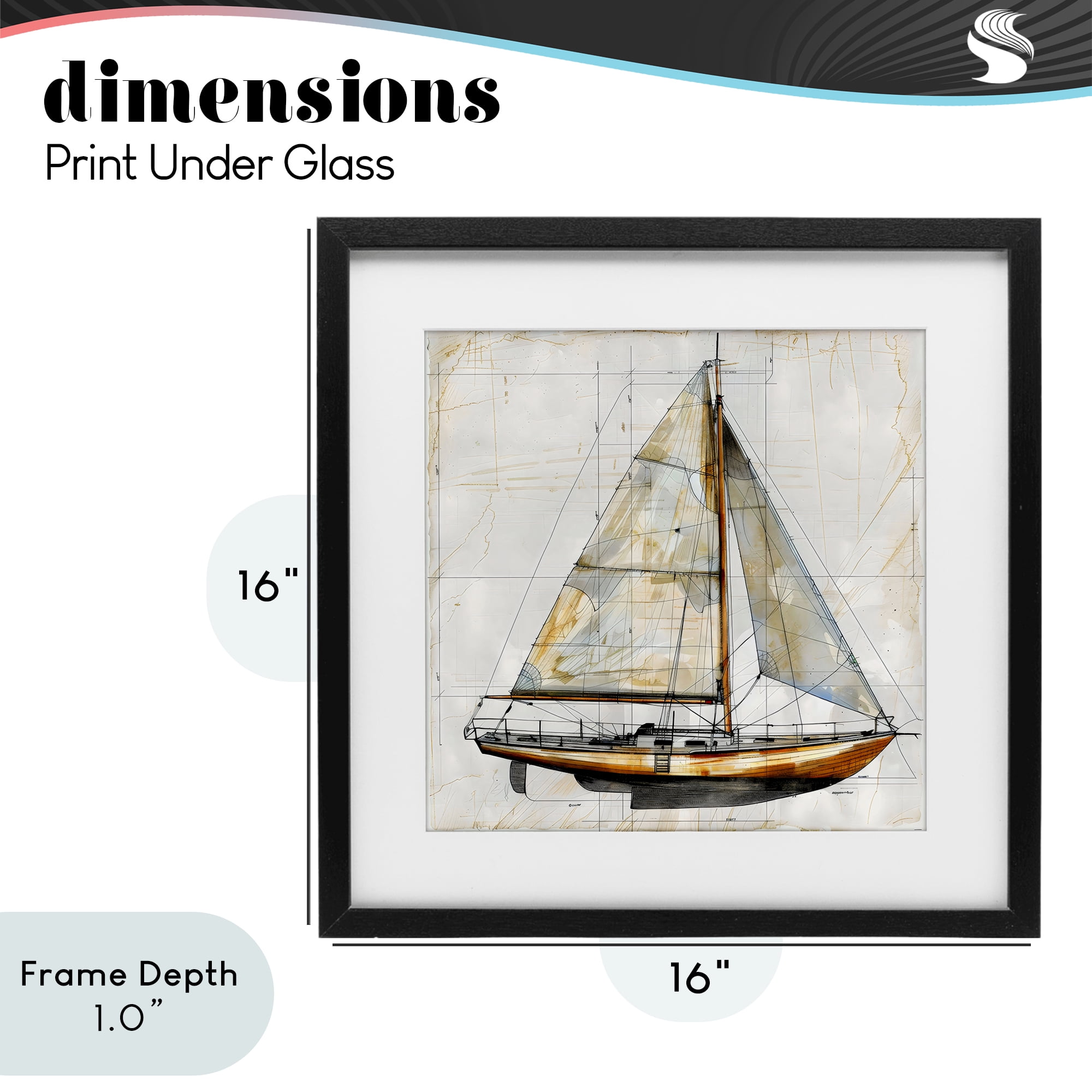Stupell Industries Vintage Sailboat Drawing Blueprint Black Framed Print Under Glass, design by Creative Studio