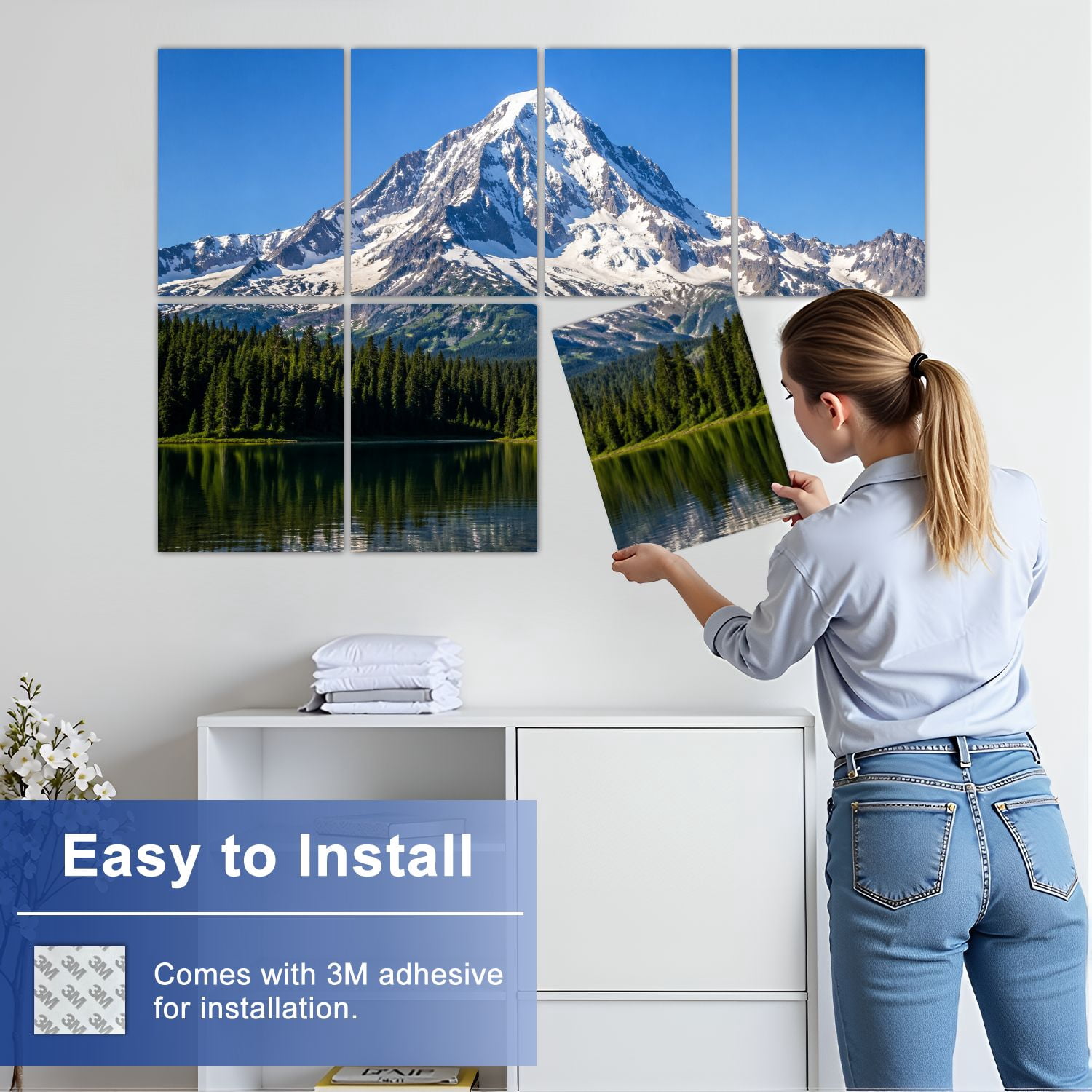 8 Pack Art Acoustic Panels Sound Absorbing Mt Rainier black white Decorative Soundproof Wall Panels Self Adhesive for Nursery Game Room Bedroom 48"x32"