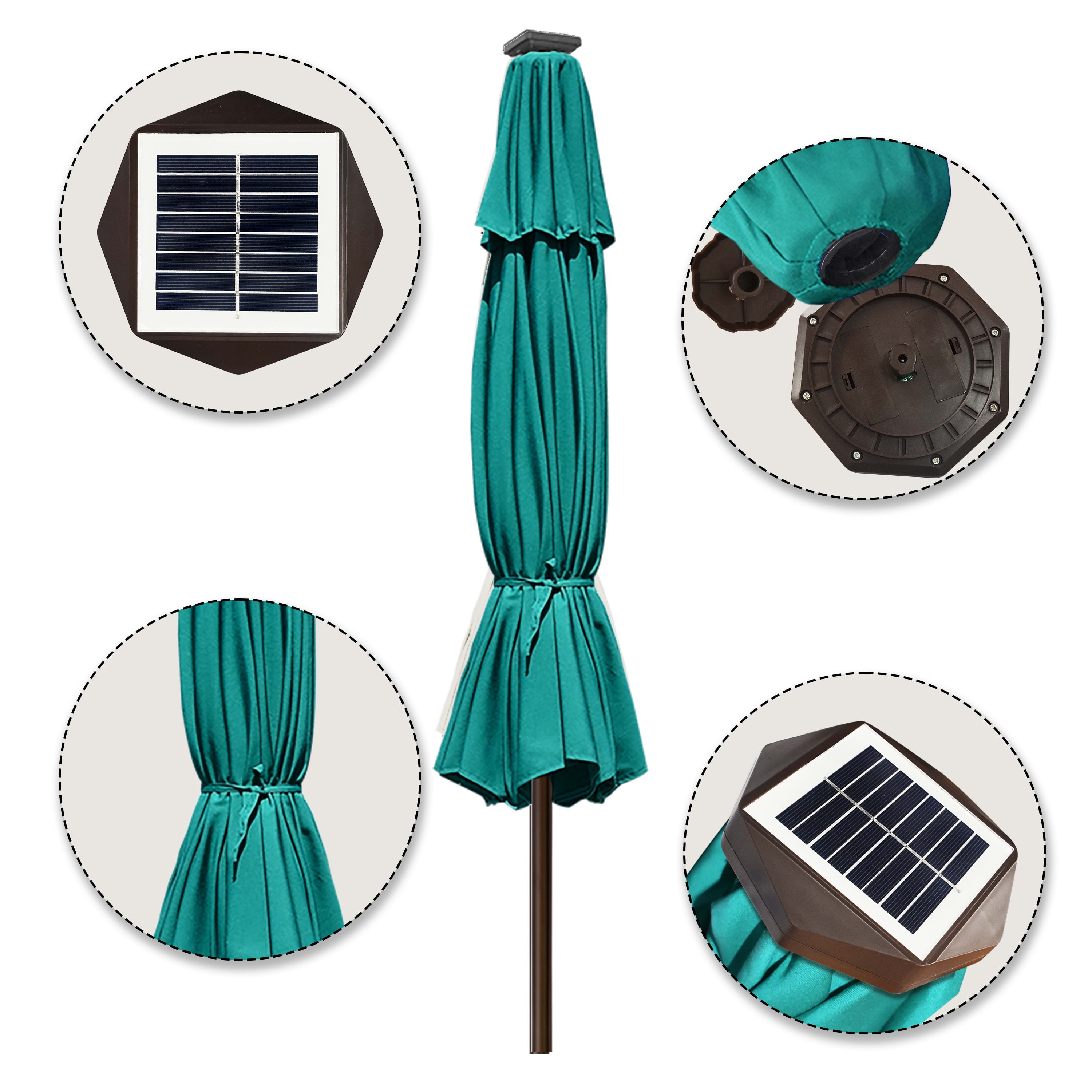 EliteShade Sunbrella Solar Umbrellas 9ft Market Umbrella with 80 LED Lights Patio Umbrellas Outdoor Table Umbrella with Ventilation and 5 Years Non-Fading Top,Turquoise