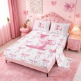 thumbnail image 2 of meiyoeat Pink Bowknot Full Size Sheets For Girls,Coquette Bowtie Monogrammed L Print Bed Sheets For Kids,4pcs, 2 of 6