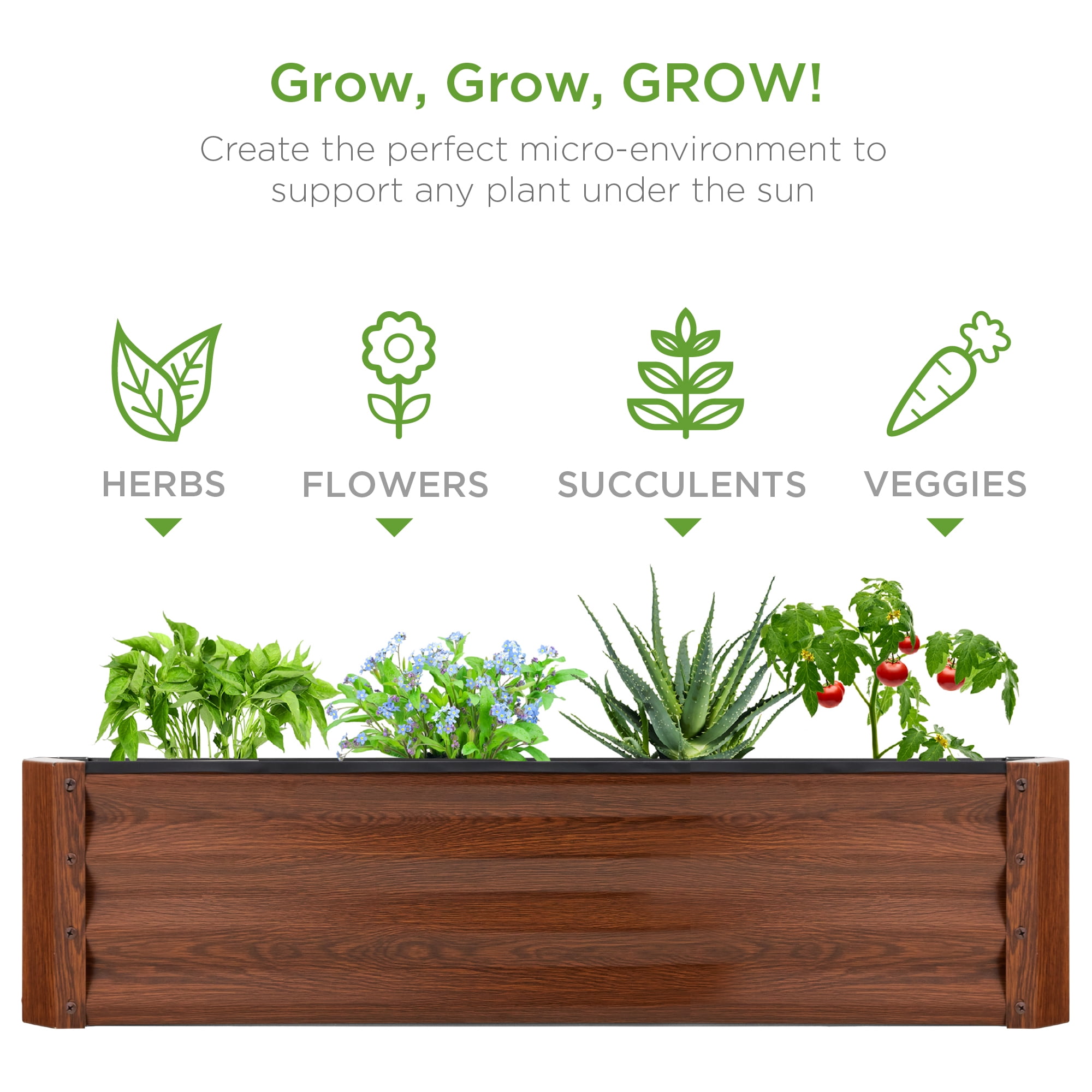 Best Choice Products 6x3x1ft Outdoor Metal Raised Garden Bed for Vegetables, Flowers, Herbs, Plants - Wood Grain