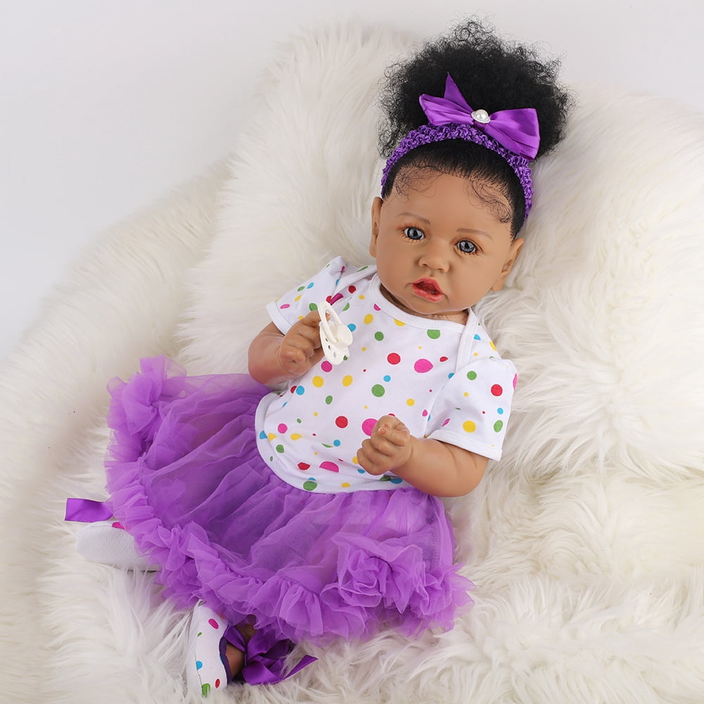 22 Inch African American Reborn Baby Doll, Realistic Black Newborn Baby Doll (No Accessories) for Kids Age 3+
