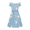 thumbnail image 2 of SCRAWLGOD Rabbits Print Dress Plus Size S Women Casual Midi Dresses with Short Sleeves for Women Comfortable Summer Dress Midi Length Crewneck Ladies Summer Dresses Size S, 2 of 7