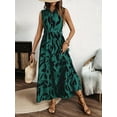thumbnail image 5 of Women'S Summer Floral Maxi Dress Button Up Collar Tie Waist Tiered Ruffle Sleeveless Boho Dresses Green L, 5 of 9