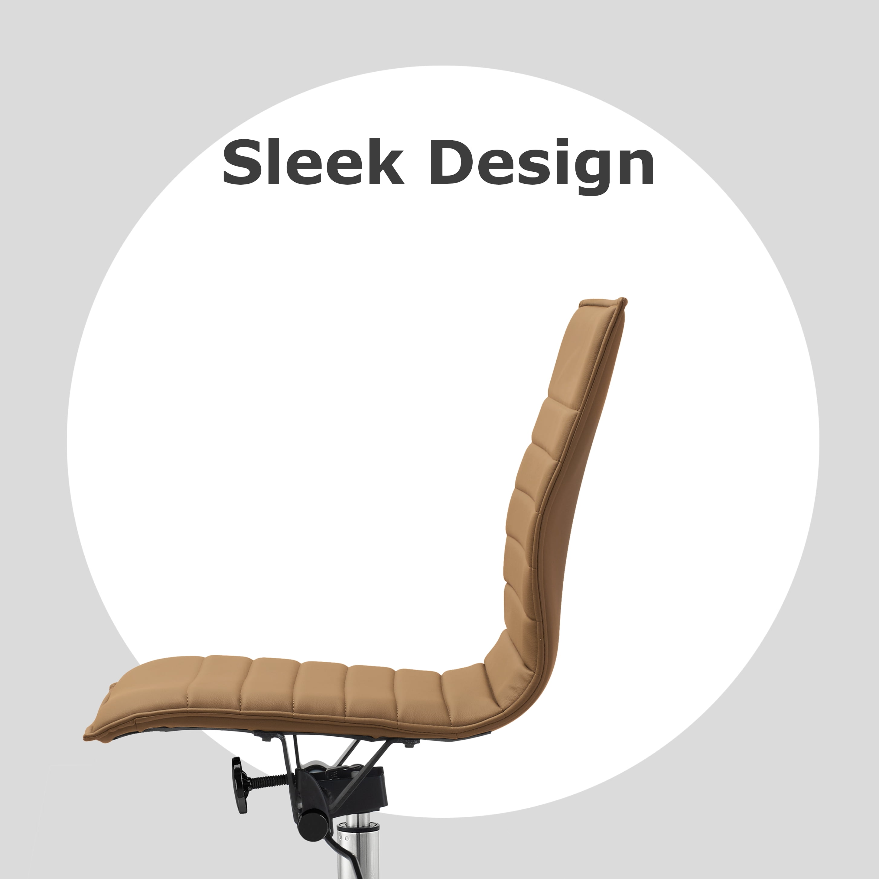 2xhome Set of 2 Mid Back Height Modern Home Office Chair, Ribbed PU Leather Seat with Swivel Tilt Adjustable Ergonomic Computer Desk Chair, Tan
