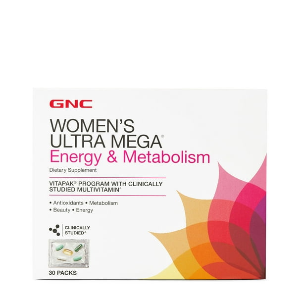 GNC Women's Ultra Mega Energy & Metabolism Vitapak, 30 Packs, Supports