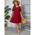 thumbnail image 7 of SHOWMALL Women's Plus Dresses Short Sleeves Casual T-Shirt Dresses with Pockets 5X Wine Red, 7 of 7