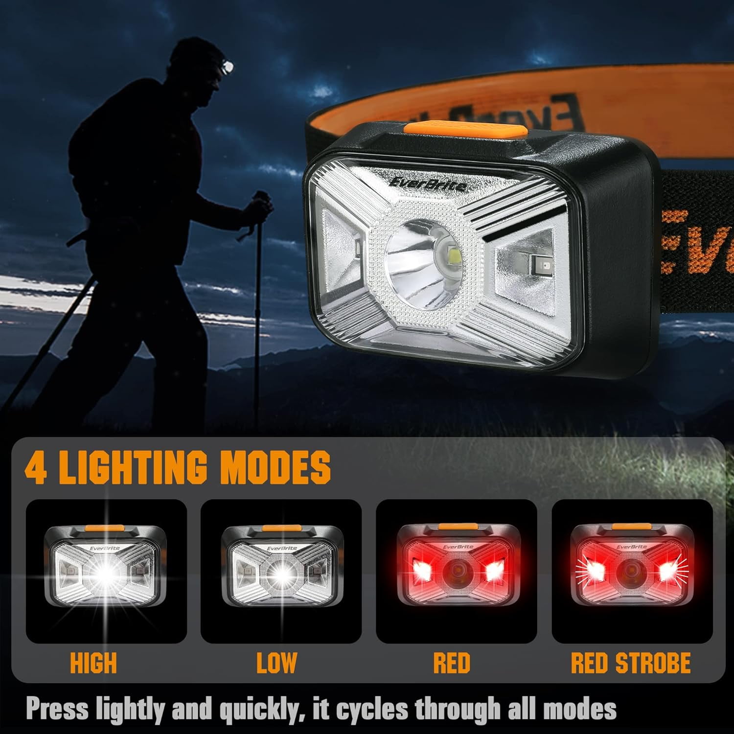 Lampe Frontale EverBrite Rechargeable 500 Lumen – LED 4 Modes USB