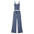thumbnail image 6 of PNTUTB Women's Lace-Trimmed Two-Piece Sets Strapless Tank Top and Elastic Waist Drawstring Pants Solid-Color Set Casual Loose Comfort Loungewear Set, 6 of 7