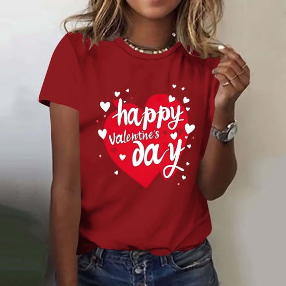 Craaazy Women's Valentines Shirts Short Sleeve Heart Print T-Shirts Gifts