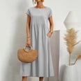 thumbnail image 2 of Laqbezok Women's Cotton Linen Blend Midi Dress, Short Sleeve Empire Waist Casual Sundress, A-Line Flowy Summer Gown with Pockets, 2 of 5