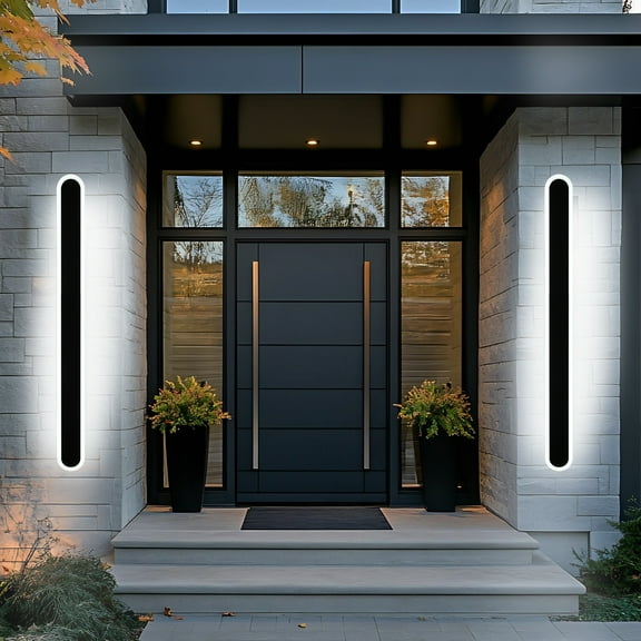 Melucee 2 Pack 60inch Long Oval Outdoor Modern LED Wall Light, 3000K-6000K Dimmable Outdoor Wall Sconces Waterproof Wall Mount Lighting Fixture Rectangular Black Wall Lights for Porch Garage