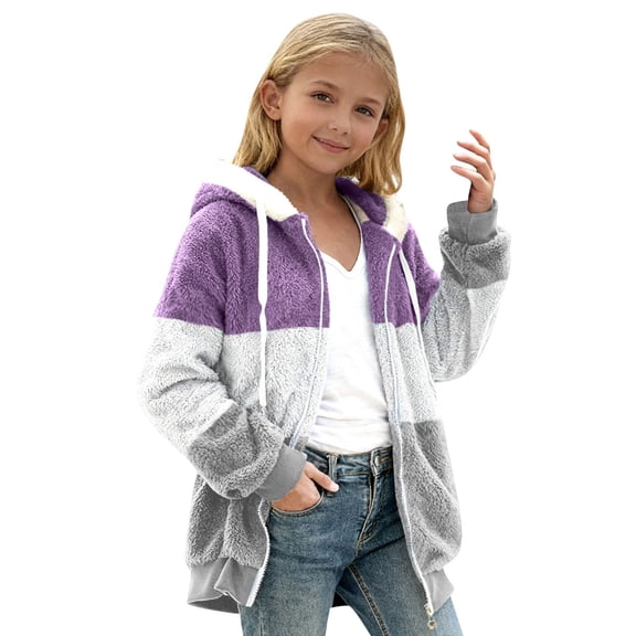 Kids Fleece Coat Long Sleeve Coat Hoodies Zip Up Sweatshirt Winter Coat Size 9-10 Years Girls Clothes